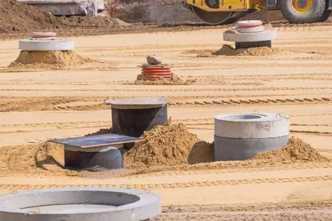 Installation of sewerage system. Stock Photos