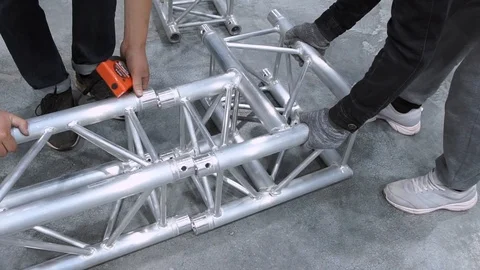 Installation of the structure for the construction of musical stage Stock Footage 87892120