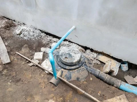 Installation of Underground Septic Tank at Construction Site Stock Photos