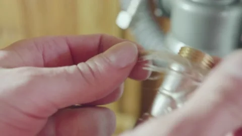 Installation of water pipes in the wall for the built-in. outdated flax method. 스톡 동영상 142472253