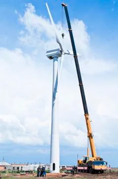 Installation of wind turbines Stock Photos