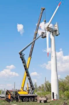 Installation wind turbines Stock Photos