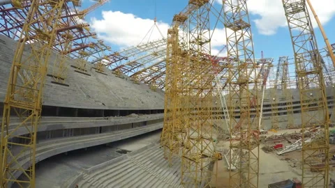 Installation work on a large stadium in timelapse Stock Footage 98666755