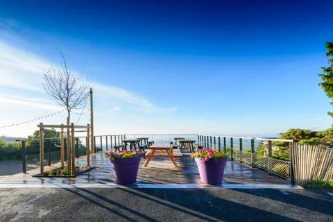 Installations at view point of Chiroubles terrace, Beaujolais, France Stock Photos