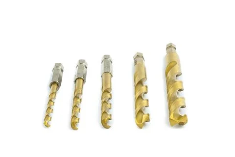 The installed drill bit is isolated on a white background Stock Photos