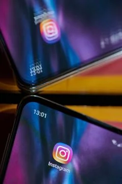 Installed instagram application on smartphone Stock Photos