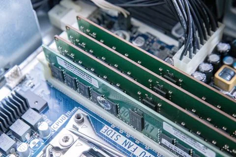 Installed RAM Modules Near CPU on Server Motherboard Stock Photos