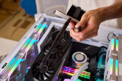 Installed in the system unit of the computer i adherent - transmitter for Stock Photos