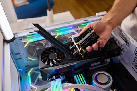 Installed in the system unit of the computer i adherent - transmitter for Stock Photos