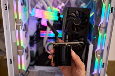 Installed in the system unit of the computer i adherent - transmitter for Stock Photos
