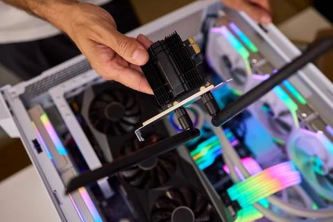 Installed in the system unit of the computer i adherent - transmitter for Stock Photos