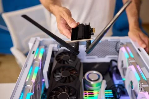Installed in the system unit of the computer i adherent - transmitter for Stock Photos