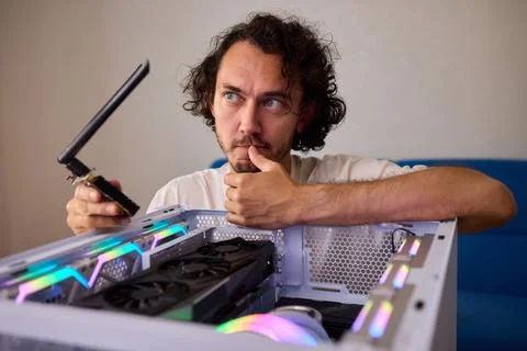 Installed in the system unit of the computer i adherent - transmitter for Stock Photos