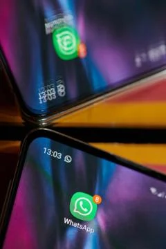 Installed whatsapp application on smartphone Stock Photos