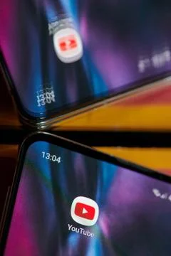 Installed youtube application on smartphone Stock Photos