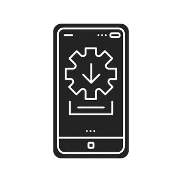 Installer black glyph icon. Tool for installing, updating, and configuring yo Illustrazione stock