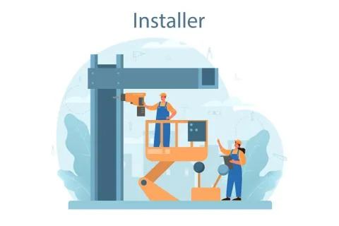 Installer concept. Worker in uniform installing constructions. Professional Ilustração Stock