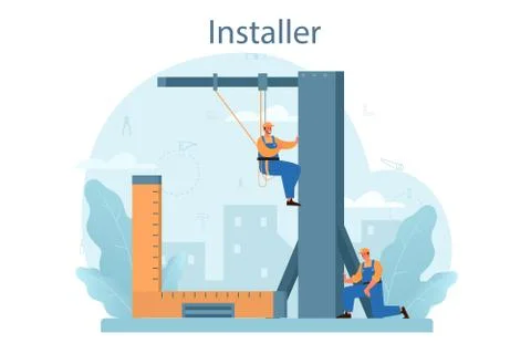 Installer concept. Worker in uniform installing constructions. Professional Ilustração Stock