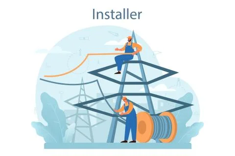 Installer concept. Worker in uniform installing constructions. Professional Ilustração Stock