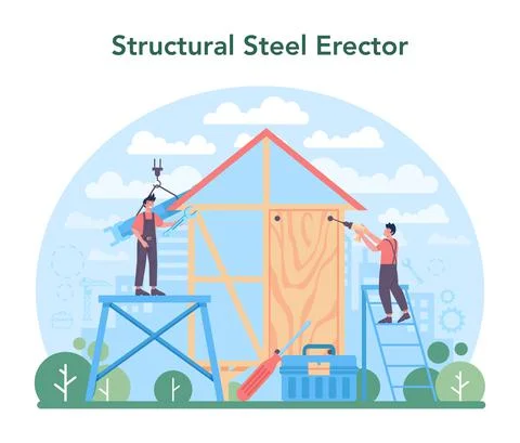 Installer concept. Worker in uniform installing constructions. Ilustração Stock