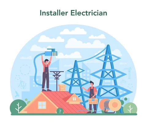 Installer concept. Worker in uniform installing constructions. Ilustração Stock