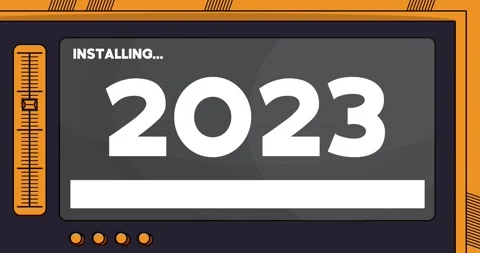 Installing 2023 text on a cartoon screen Stock Footage 220818160