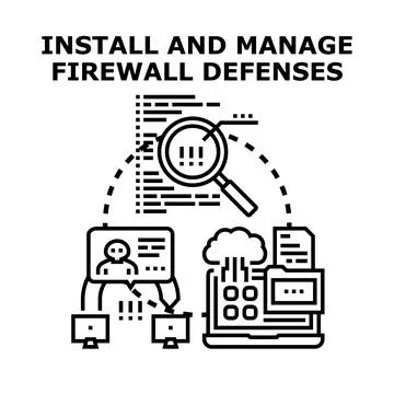 Installing and managing firewall defenses for network security Illustrazione stock