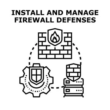 Installing and managing firewall network defenses concept Stock Illustration