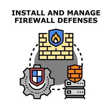Installing and managing firewall network defenses concept Stock Illustration
