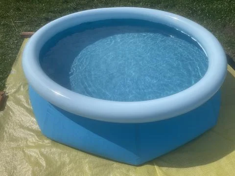 Installing and setting up inflatable pool Stock Photos