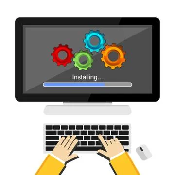 Installing application process on computer concept illustration. Stock Illustration