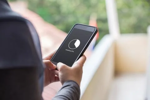 Installing application process on smartphone concept Stock Photos