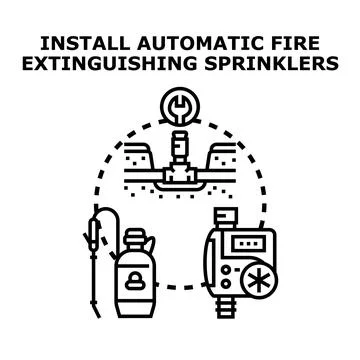 Installing automatic fire extinguishing sprinkler system concept Stock-Illustration