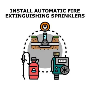 Installing automatic fire extinguishing sprinkler system concept Stock Illustration