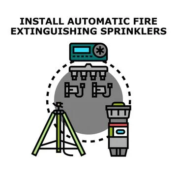 Installing automatic fire extinguishing sprinklers system concept Stock Illustration
