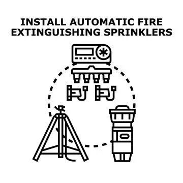 Installing automatic fire extinguishing sprinklers system concept Stock Illustration