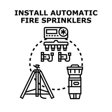 Installing automatic fire sprinklers system and equipment Stock-Illustration