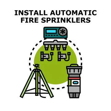 Installing automatic fire sprinklers system and equipment Stock Illustration