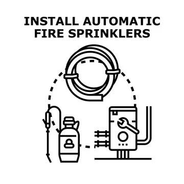 Installing automatic fire sprinklers system for safety and protection Stock Illustration