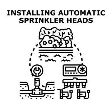 Installing automatic sprinkler irrigation system heads Stock Illustration