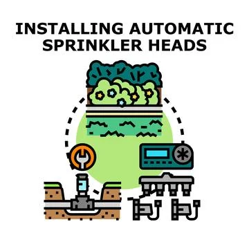 Installing automatic sprinkler irrigation system heads Stock Illustration