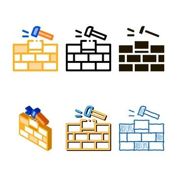 Installing brick icon variations vector outline Stock Illustration