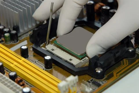 Installing Central processor Foto stock