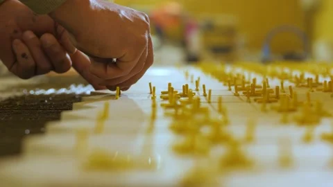 Installing ceramic floor tiles - measuring and cutting the pieces. Video stock 201019468