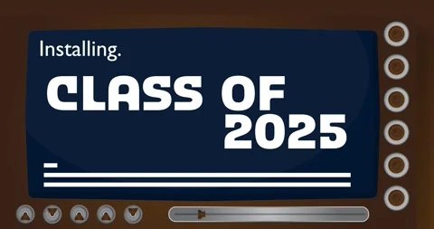 Installing Class of 2025 text on a cartoon screen video Stock Footage 308428886