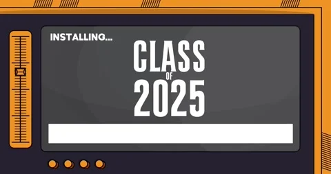 Installing Class of 2025 text on a cartoon screen Stock Footage 308428889