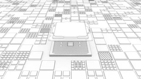 Installing CPU on Motherboard circuit with microchips Stock Illustration