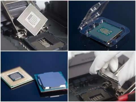 Installing CPU on motherboard.Computer Upgrade. Stock-Fotos