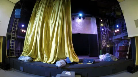 Installing curtain on the stage Stock Footage 46792523
