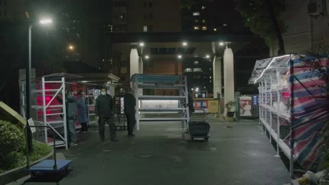 Installing Delivery Shelves Before Lockdown in Shanghai Stock Footage 173325009
